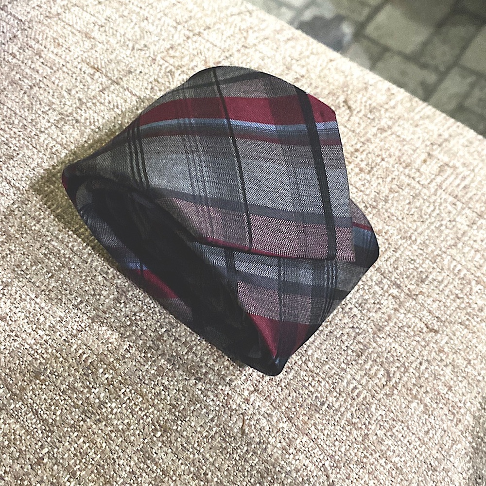 Kenneth Cole Awearness Grey, Maroon, Black, Steel Blue Men’s Skinny Tie - Plaid